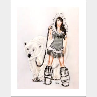 Inuit Pin-up Girl with Polar Bear Posters and Art